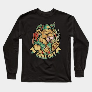 Urban Style Bull with Chill Out Phrase Long Sleeve T-Shirt